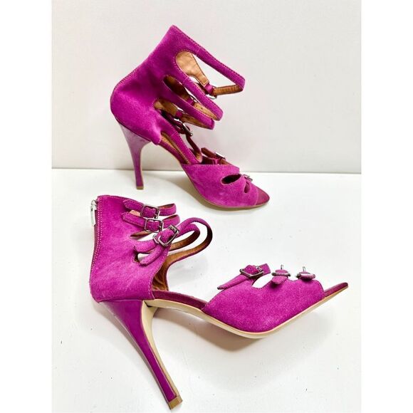 Colin Stuart Sandals Womens Size 9 Purple Leather Open Toe Strappy Heels - Picture 3 of 9